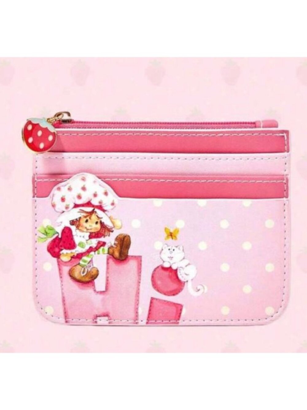Strawberry Shortcake Card Holder Wallet Cute Pink Polka Dot Coin Purse